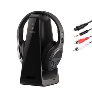 Wireless TV Headphones for Seniors with Large Buttons, 15H Playtime & 0 Delay, 2.4GHz RF Transmitter Charging Dock, Bluetooth Over-Ear Headset, Fits Most TVs, Digital Optical(TOSLINK)/RCA/3.5mm Output